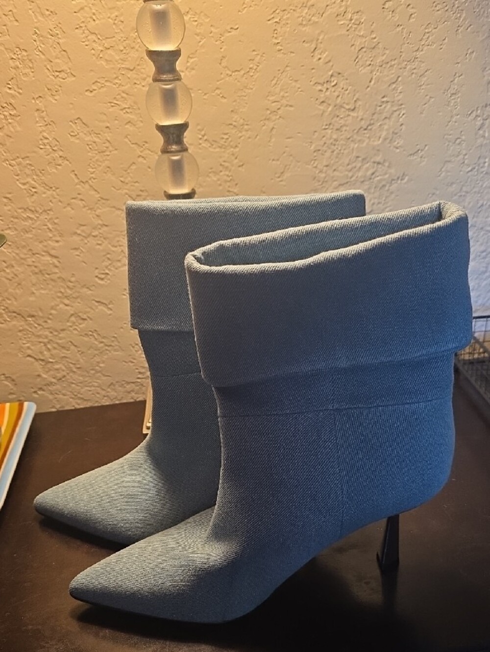 Nine West Light Blue Fold-Over Sock Ankle Boots - Picture 2 of 5